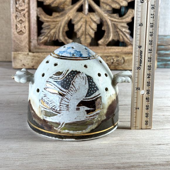 Unique Ceramic White Clay Tea-light Candle Holder Artisan Pottery Signed 4" H - Picture 8 of 15